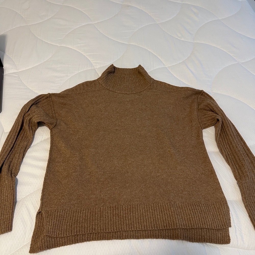 SO Brown Cowl Neck Sweater with Ribbed Texture